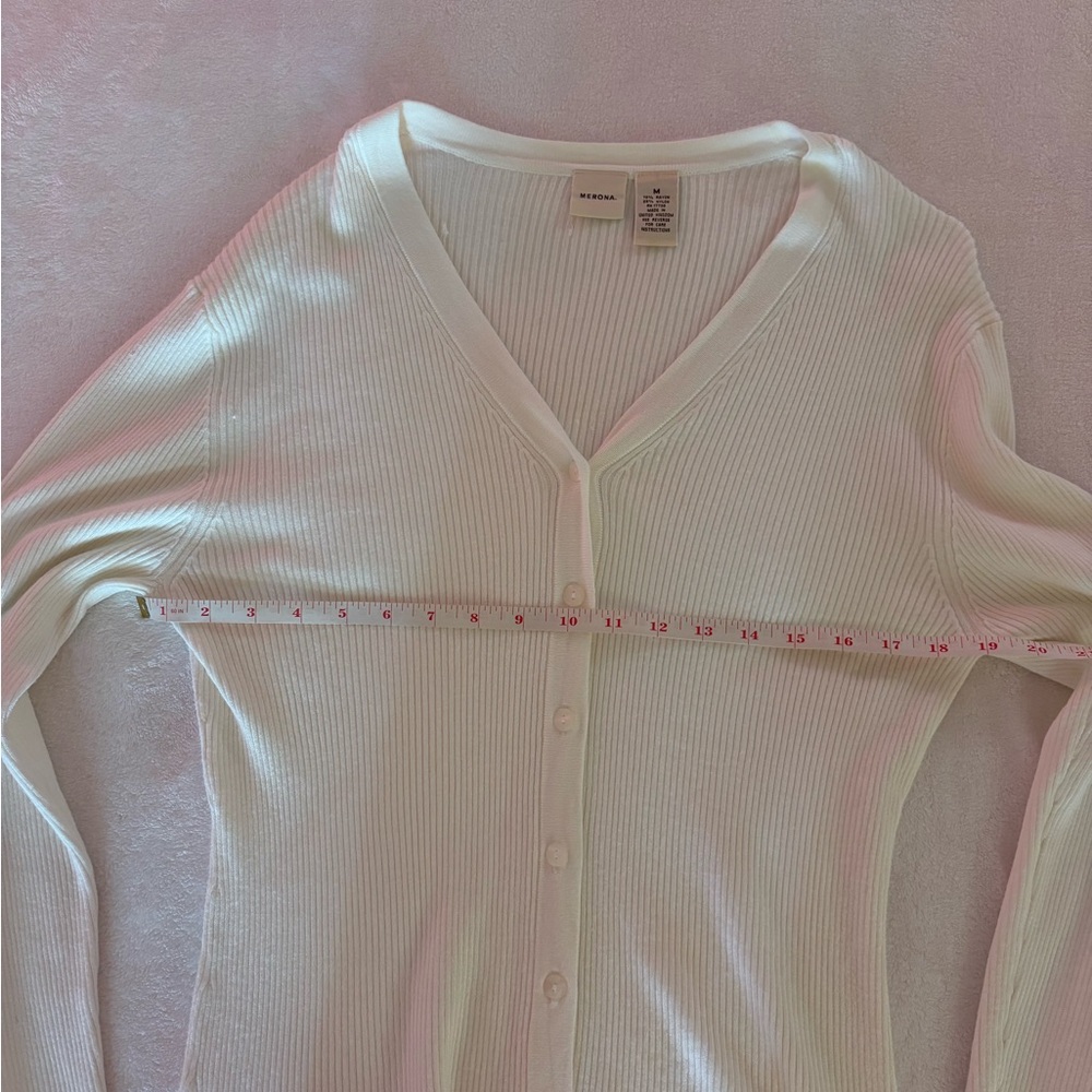 Merona Ivory Cream Ribbed Button-Up Cardigan Size Medium - Picture 5 of 7